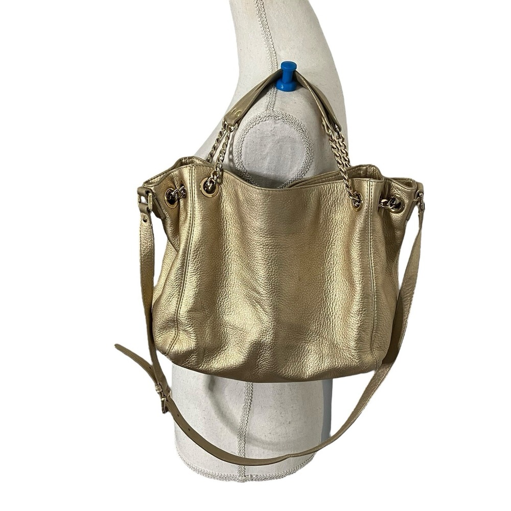 Michael Kors Gold‎ Leather Chain Shoulder Bag Convertible Hobo Tote Purse